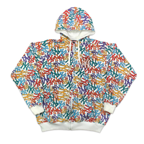 NY Yankees All-Over Print Zip Hoodie (L)