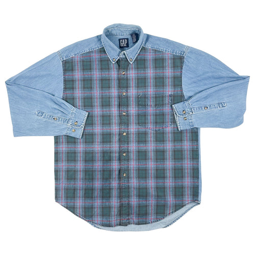 Vintage 90’s GAP Plaid/Denim Shirt (XL)