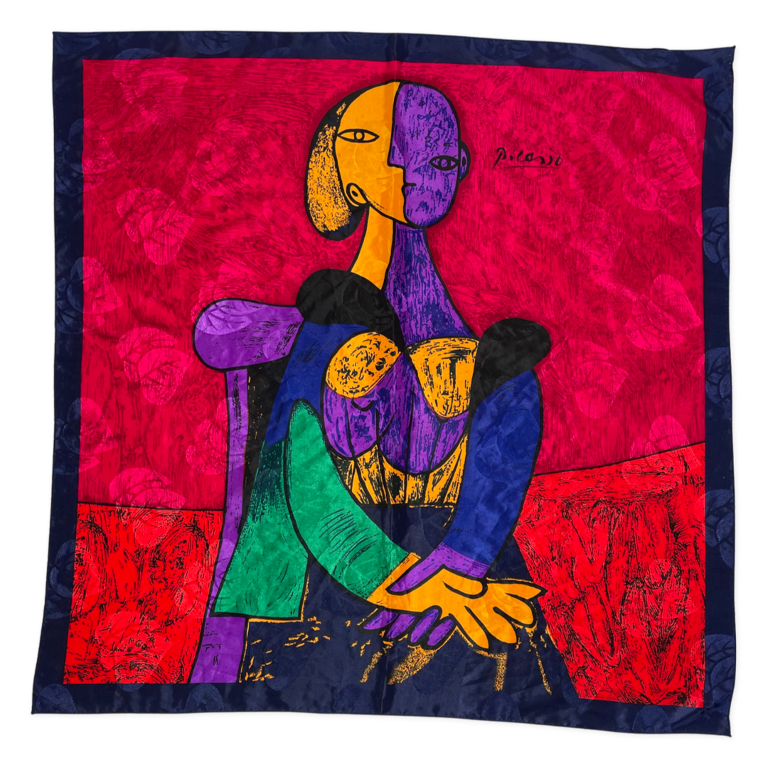 80-90s picaso vintage scarf ピカソ ヴィンテージ PABLO PICASSO 100% Silk Scarf 34” Square Art Piece Vintage