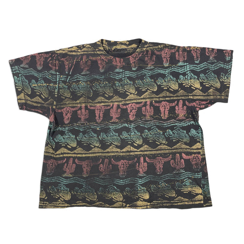 Vintage 90’s Hand Block Printed Cactus Skull Tee (Boxy L)